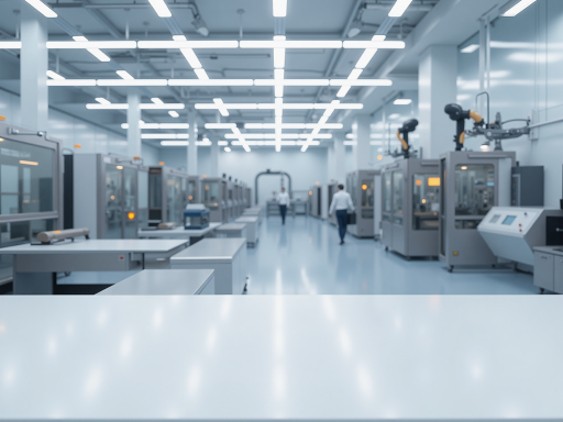 现代化车间内部,工人操作精密设备,整洁有序的生产环境,体现企业实力